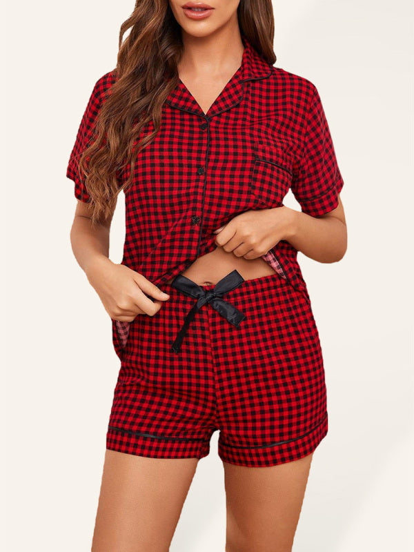 Women's Plaid Short Sleeve Shorts Homewear Set