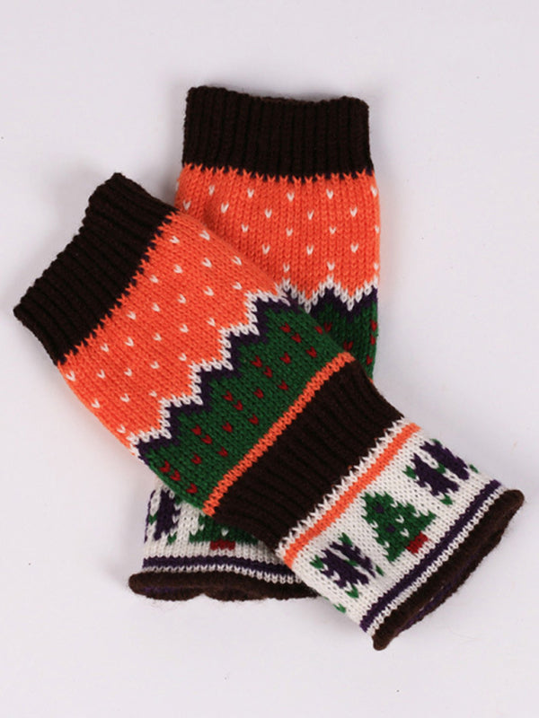 Women's Christmas Tree Thickened Wool Fingerless Knitted Gloves