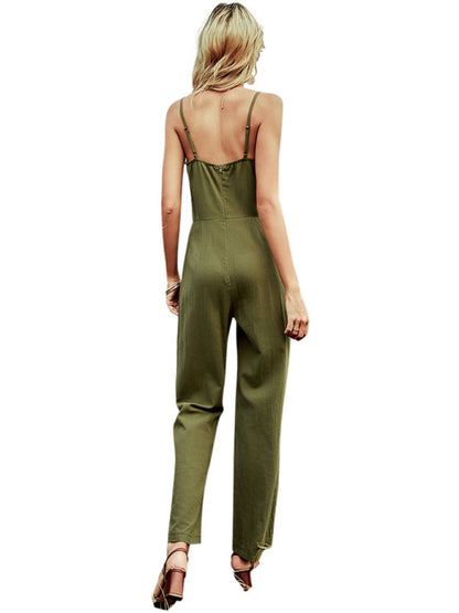 Women's back -back bow sexy long sling jumpsuit