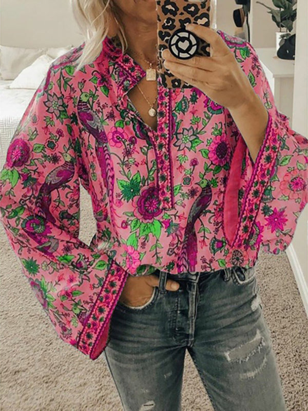 Women's Printed Loose Shirt Button Long Sleeve Shirt