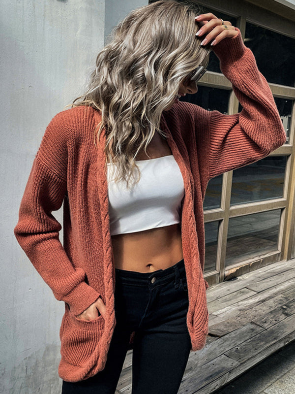 loose long sleeve twist solid color sweater cardigan