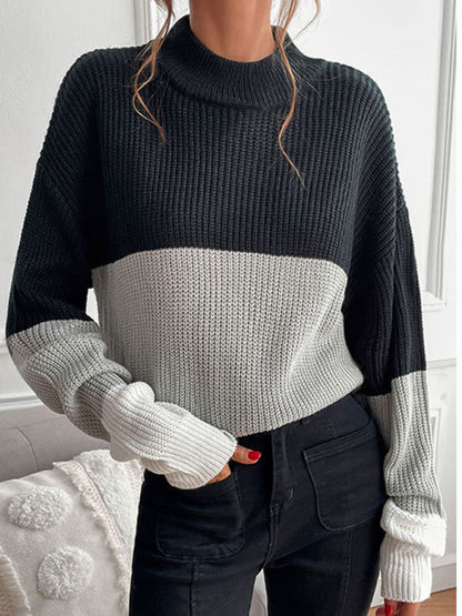 women's color block long sleeve turtleneck sweater women's fashion