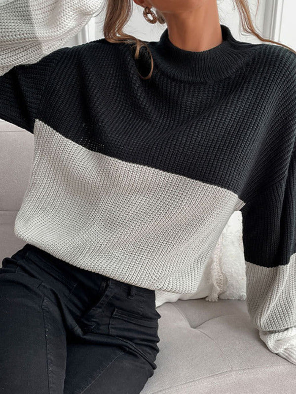 women's color block long sleeve turtleneck sweater women's fashion