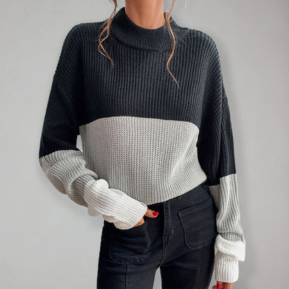 women's color block long sleeve turtleneck sweater women's fashion