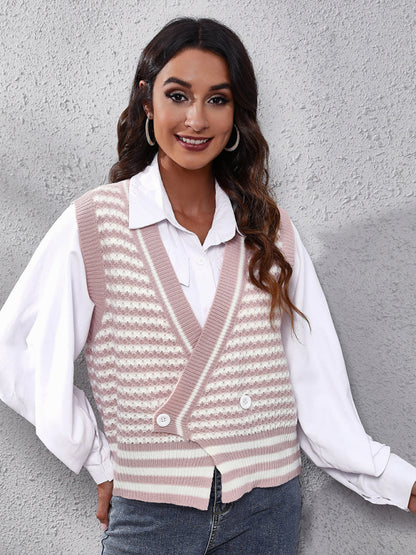 Women's stripe knitted Cardigan Sweater Vest