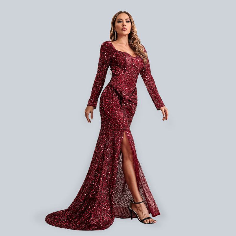 Woman'S New Long Sleeve Sequin Maxi Dress Dress