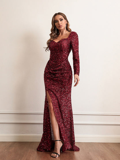 Woman'S New Long Sleeve Sequin Maxi Dress Dress