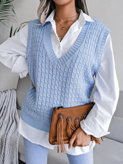 Women's V-neck fried dough twist casual loose knit sweater vest