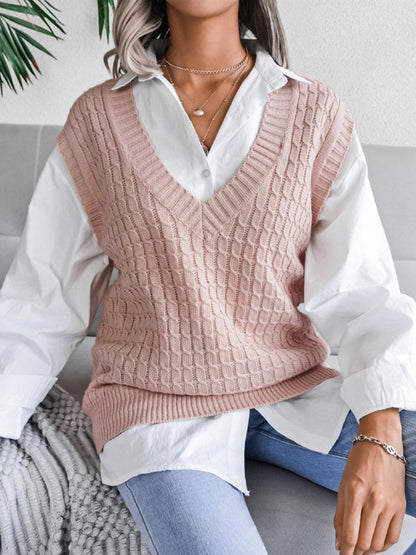 Women's V-neck fried dough twist casual loose knit sweater vest