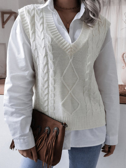 Women's V-neck fried dough twist casual loose knit vest sweater