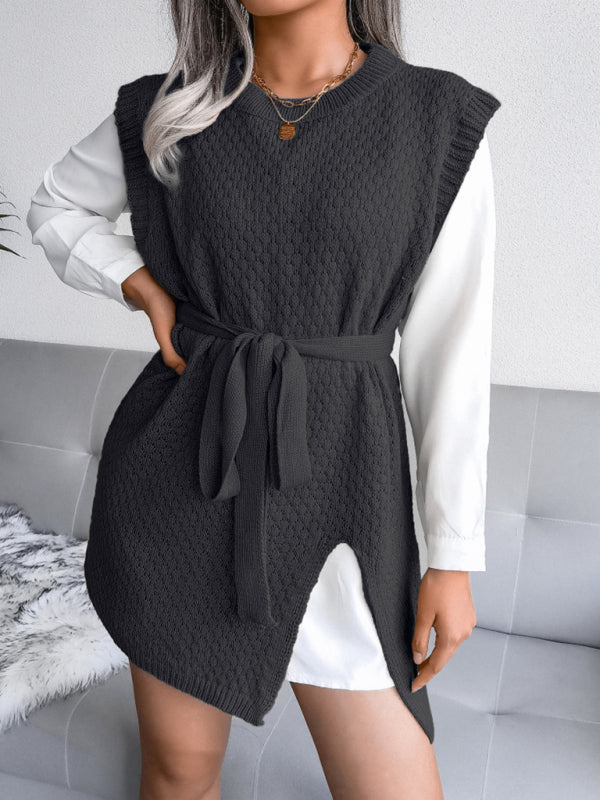 Women's casual belt vest wool skirt knitted dress