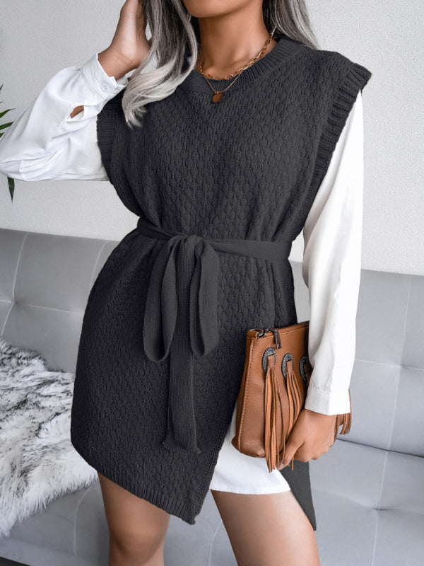 Women's casual belt vest wool skirt knitted dress