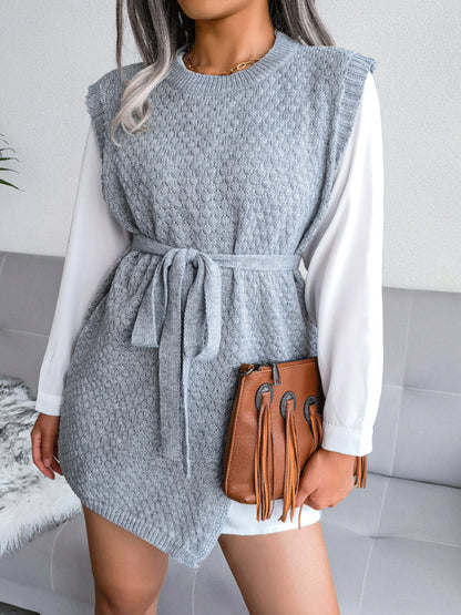 Women's casual belt vest wool skirt knitted dress