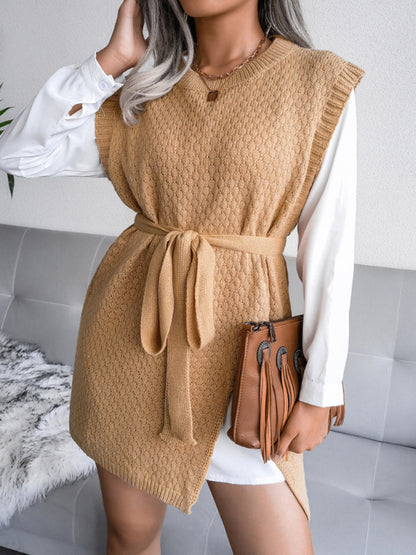 Women's casual belt vest wool skirt knitted dress