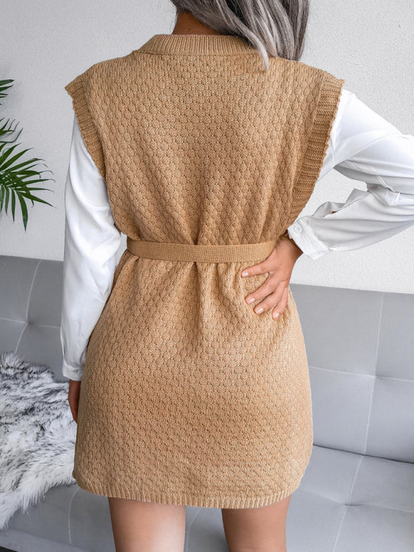 Women's casual belt vest wool skirt knitted dress