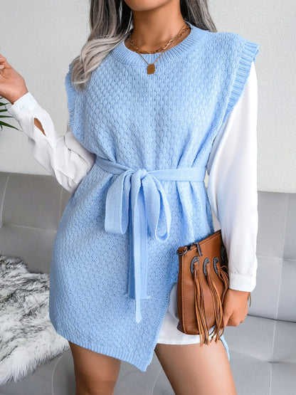 Women's casual belt vest wool skirt knitted dress