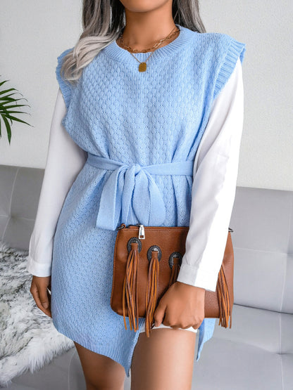 Women's casual belt vest wool skirt knitted dress