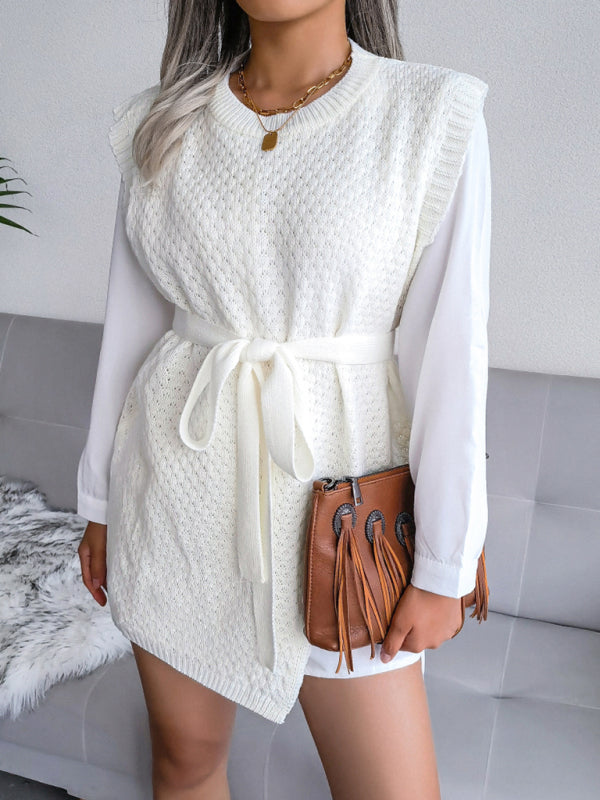 Women's casual belt vest wool skirt knitted dress