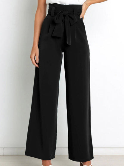 Women's trousers casual versatile wide leg trousers with belt