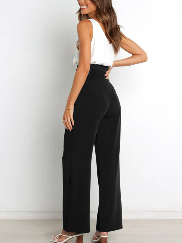 Women's trousers casual versatile wide leg trousers with belt