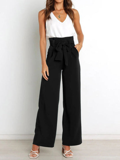 Women's trousers casual versatile wide leg trousers with belt