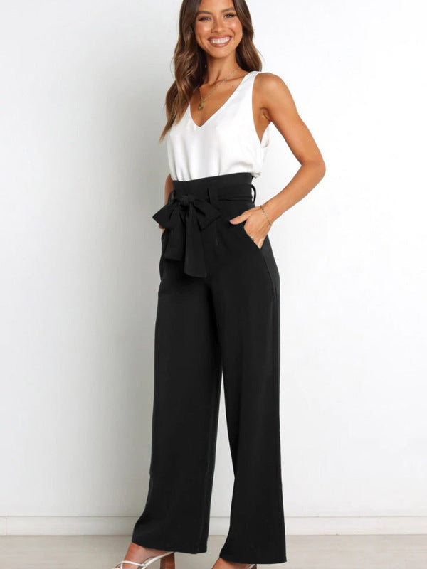 Women's trousers casual versatile wide leg trousers with belt