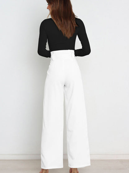 Women's trousers casual versatile wide leg trousers with belt