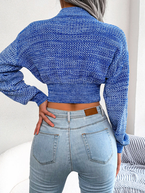 Women's fashion color long sleeve open navel knitted sweater