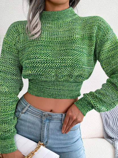 Women's fashion color long sleeve open navel knitted sweater