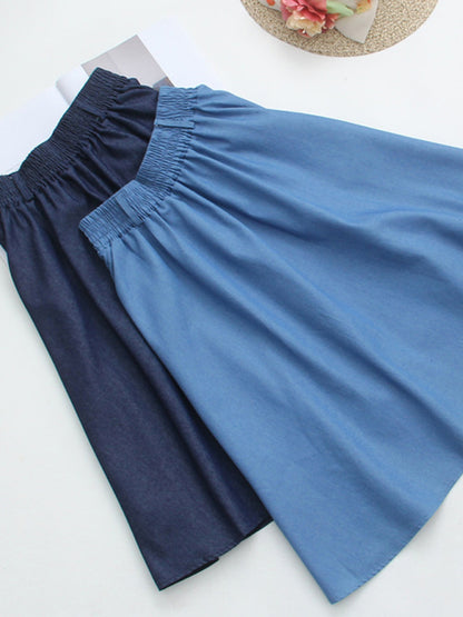 Women's High Waist Solid Color Mid Length Denim Skirt