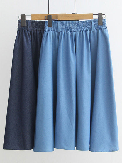 Women's High Waist Solid Color Mid Length Denim Skirt