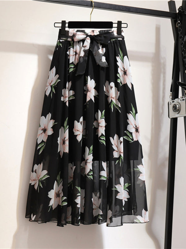 Women's Printed Chiffon Swing Midi Skirt