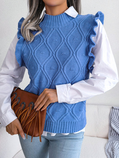 Women's fungus side diamond knitted vest sweater