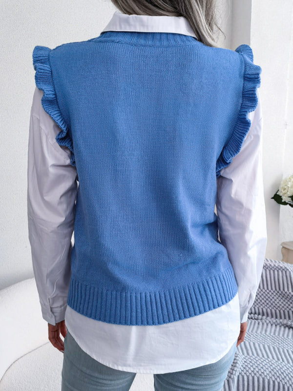 Women's fungus side diamond knitted vest sweater