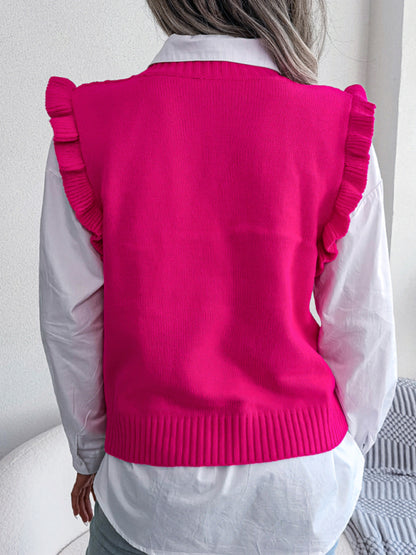 Women's fungus side diamond knitted vest sweater