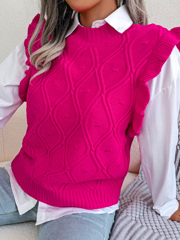 Women's fungus side diamond knitted vest sweater