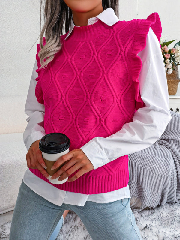 Women's fungus side diamond knitted vest sweater