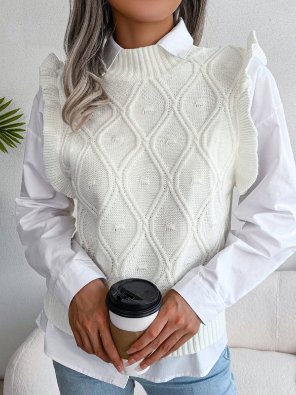 Women's fungus side diamond knitted vest sweater