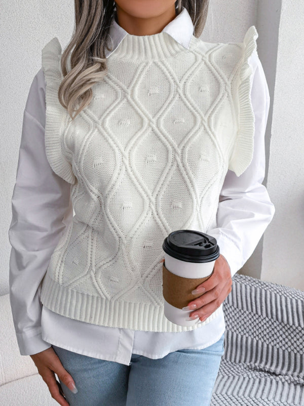 Women's fungus side diamond knitted vest sweater