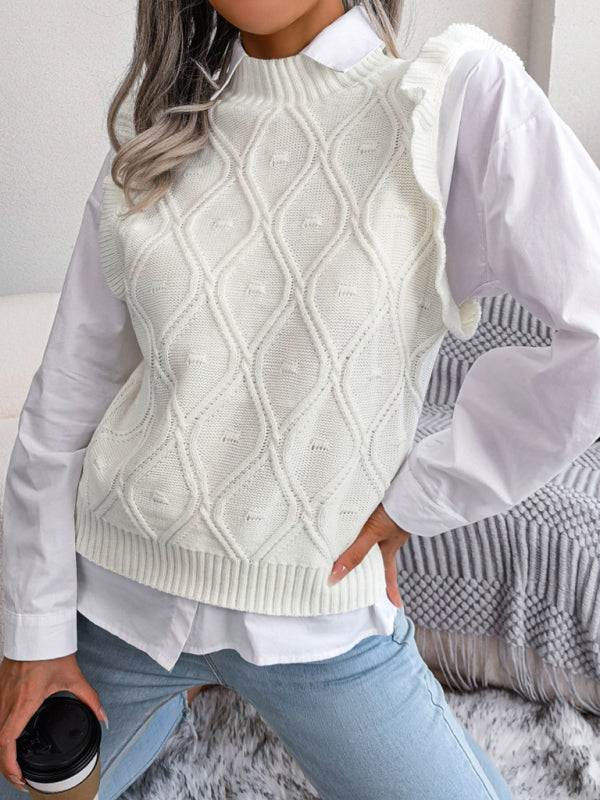 Women's fungus side diamond knitted vest sweater