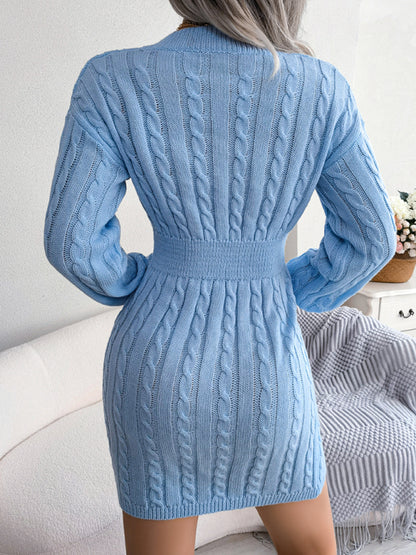 Women's fashion waist closing fried dough twist buttock wrap dress fur dress