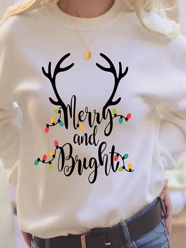 Women's Casual Long Sleeve Loose Christmas Graphic Print Sweatshirt