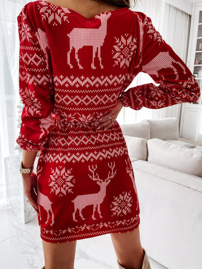 Women's sheath Christmas long-sleeved dresses