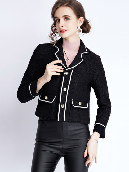 Women's long-sleeved suit collar collision color small fragrant wind jacket