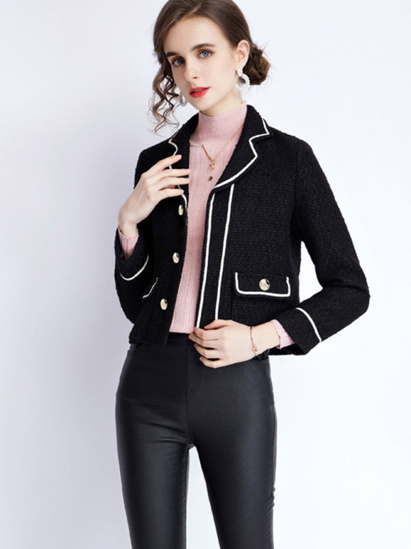 Women's long-sleeved suit collar collision color small fragrant wind jacket