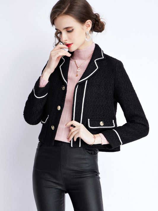 Women's long-sleeved suit collar collision color small fragrant wind jacket