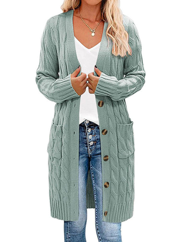 Single-Breasted Twist Pocket Knit Long Sweater Cardigan