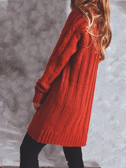 Single Breasted Twist Pocket Long Sleeve Knit Sweater Cardigan