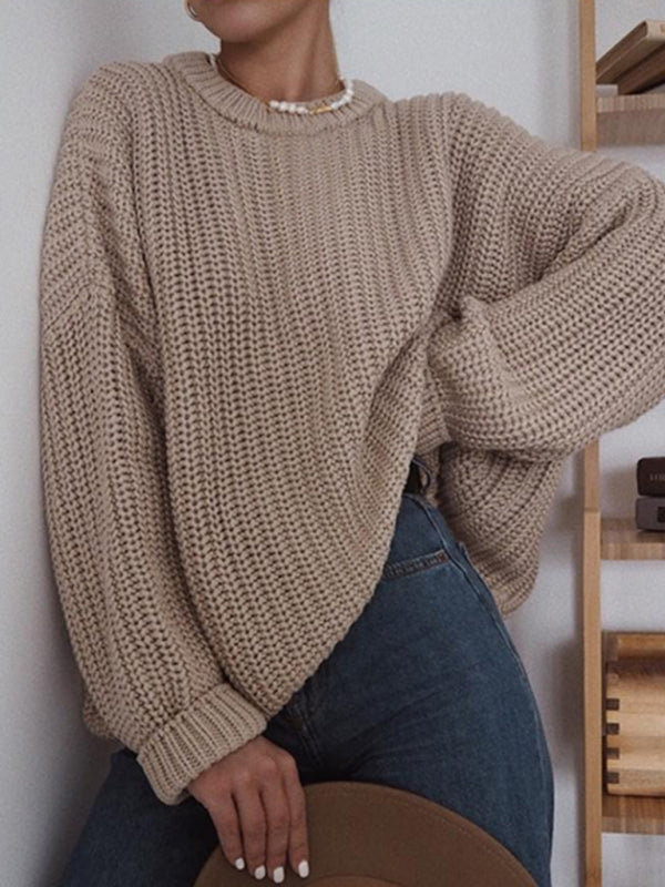 Women's Crew Neck Drop Sleeve Knit Sweatshirt