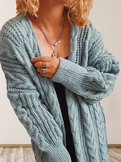 Hemp Flower Dropped Sleeve Long Cardigan Sweater Jacket